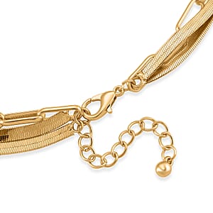 Herringbone and Oval Link Chain Necklace in Goldtone 20-22 Inches