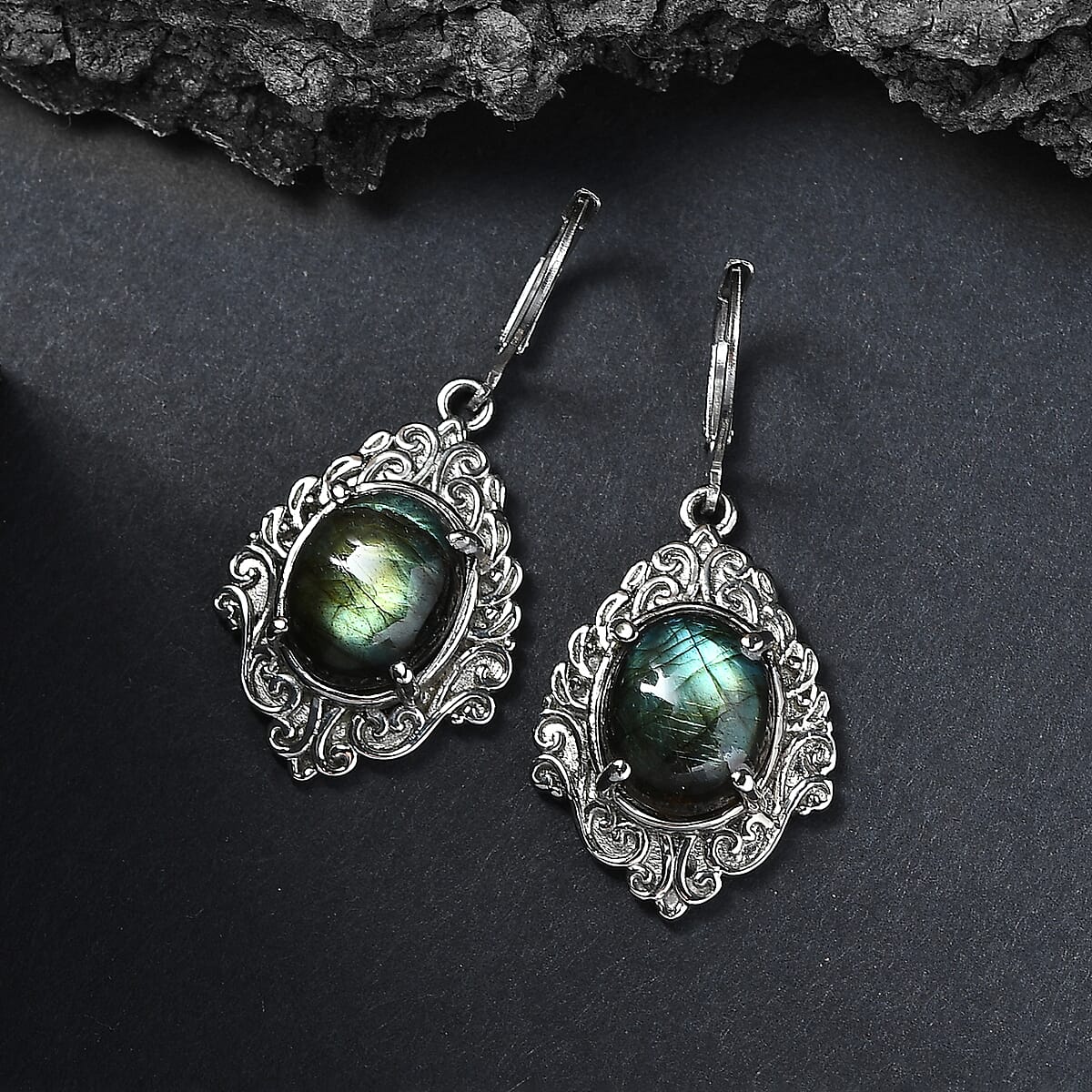EverTrue Malagasy Labradorite 11.50 ctw Earrings in Stainless Steel image number 1