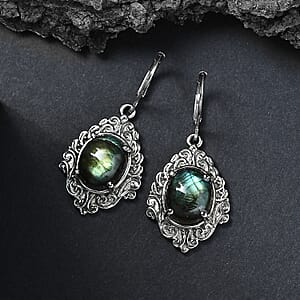 EverTrue Malagasy Labradorite 11.50 ctw Earrings in Stainless Steel