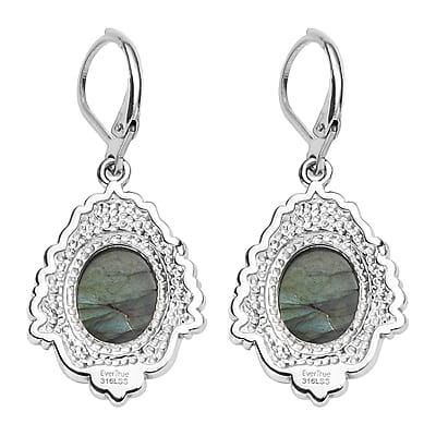 EverTrue Malagasy Labradorite 11.50 ctw Earrings in Stainless Steel