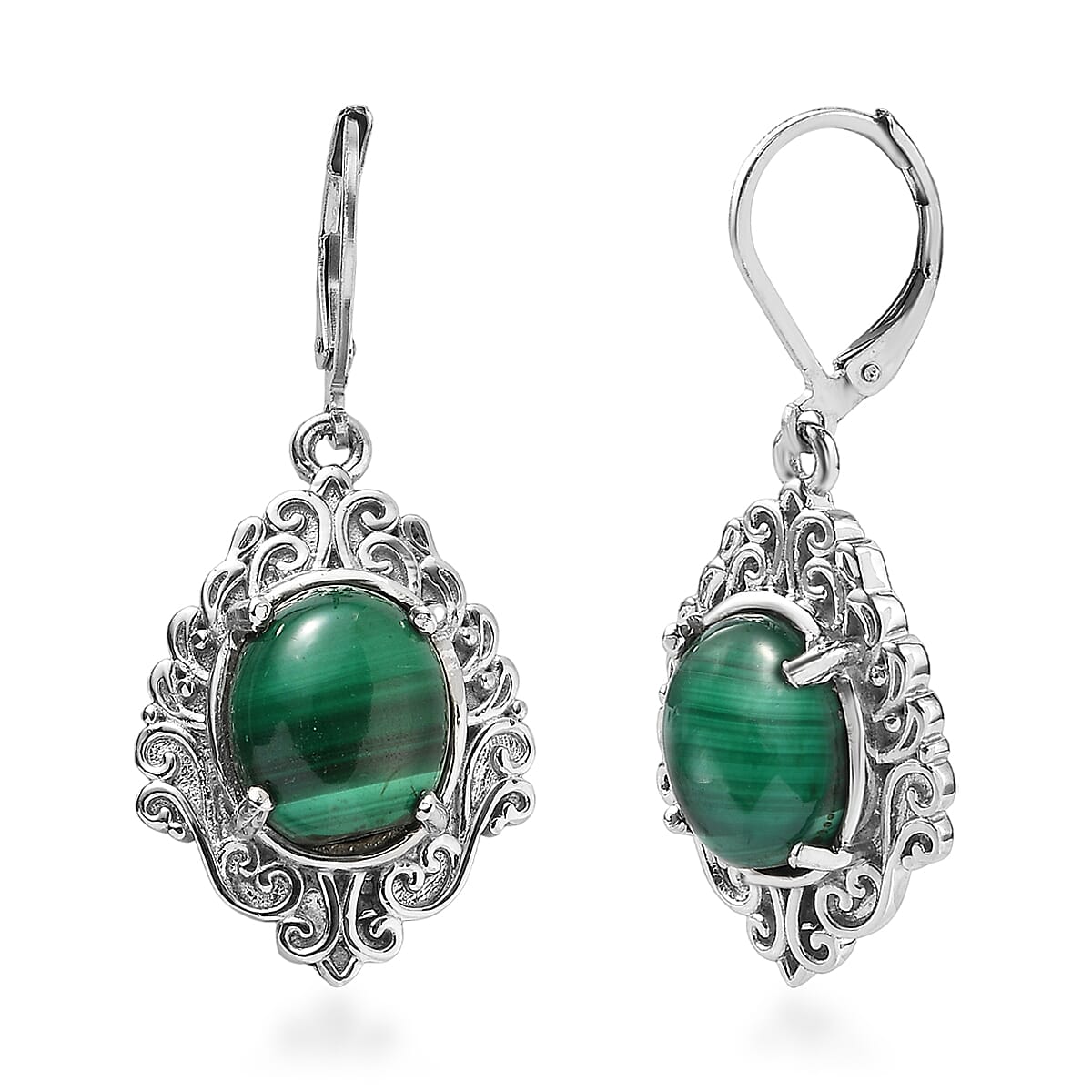 EverTrue African Malachite 13.90 ctw Earrings in Stainless Steel