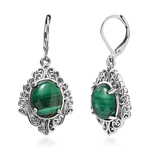 EverTrue African Malachite 13.90 ctw Earrings in Stainless Steel