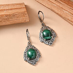 EverTrue African Malachite 13.90 ctw Earrings in Stainless Steel