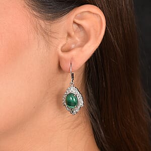 EverTrue African Malachite 13.90 ctw Earrings in Stainless Steel
