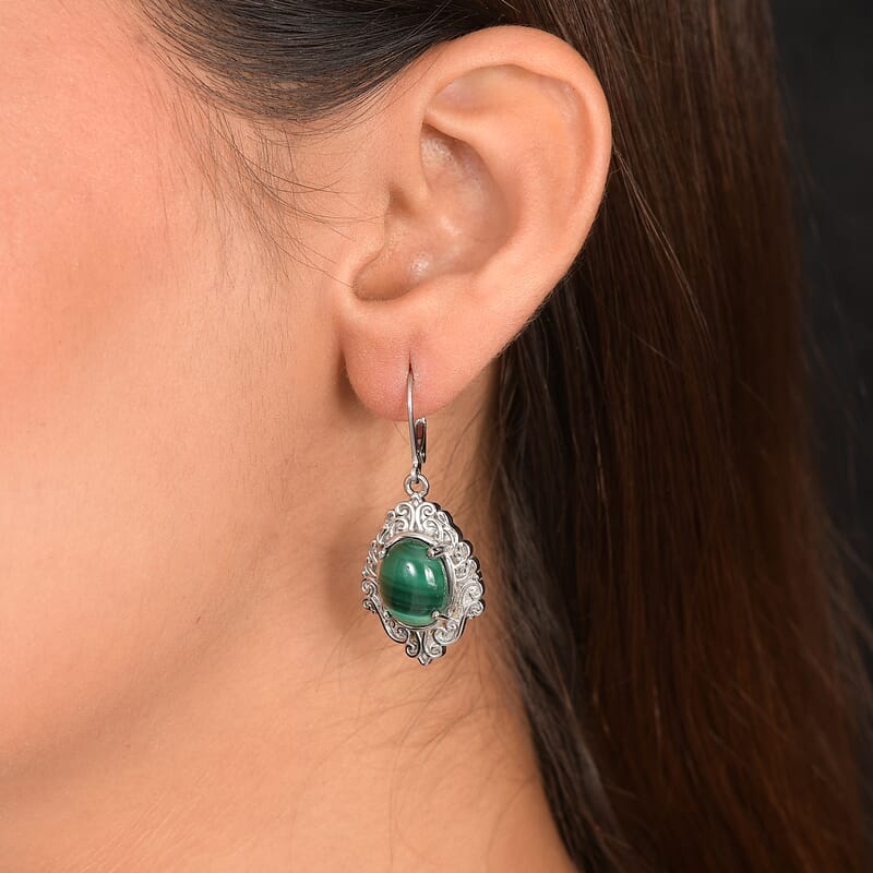 EverTrue African Malachite 13.90 ctw Earrings in Stainless Steel