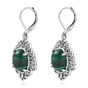 EverTrue African Malachite 13.90 ctw Earrings in Stainless Steel