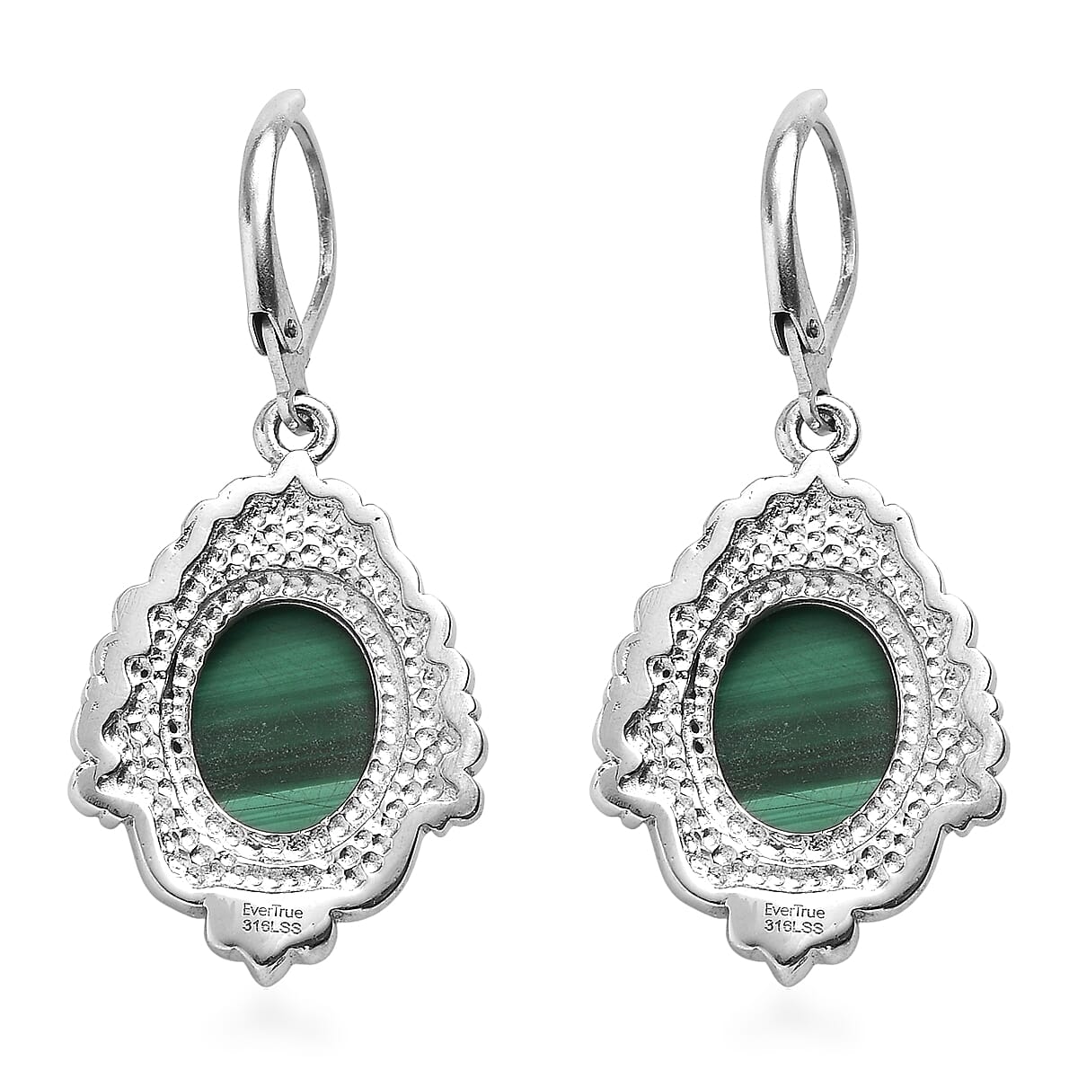 EverTrue African Malachite 13.90 ctw Earrings in Stainless Steel
