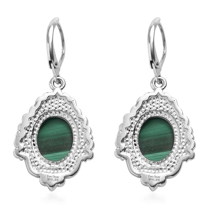 EverTrue African Malachite 13.90 ctw Earrings in Stainless Steel