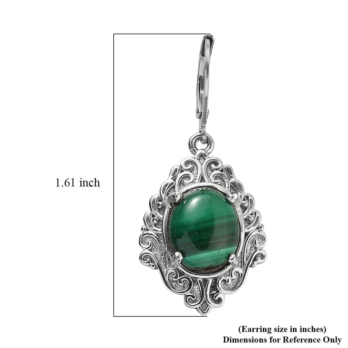 EverTrue African Malachite 13.90 ctw Earrings in Stainless Steel