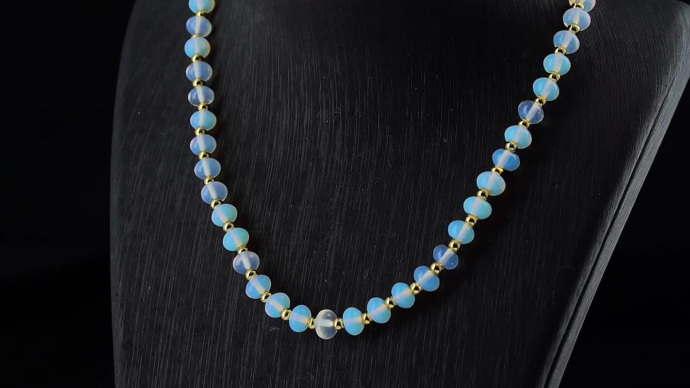 Opalite 60.00 ctw Rondelle Beaded Necklace in Goldtone 18-20 Inches