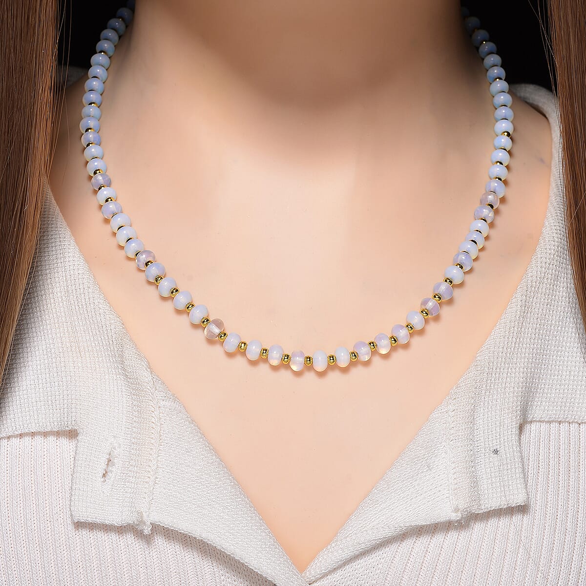 Opalite 60.00 ctw Rondelle Beaded Necklace in Goldtone 18-20 Inches image number 1