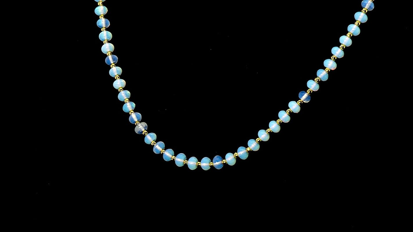 Opalite 60.00 ctw Rondelle Beaded Necklace in Goldtone 18-20 Inches