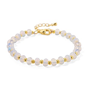 Opalite 20.00 ctw Rondelle Beaded Bracelet in Goldtone (7-9In)