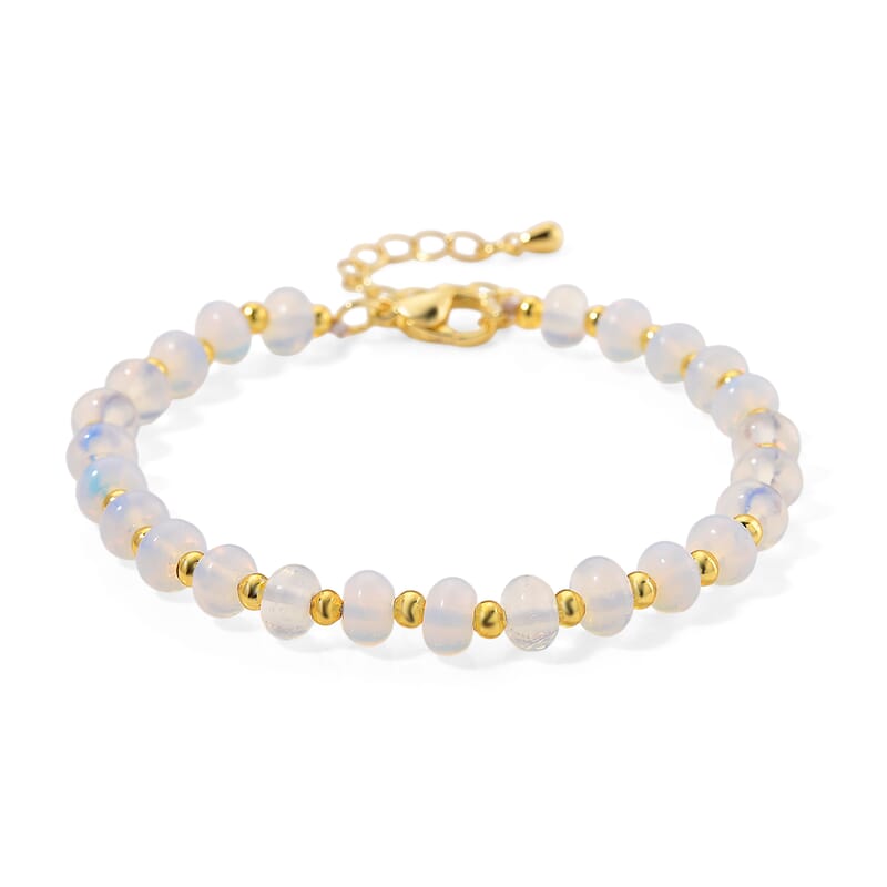 Opalite 20.00 ctw Rondelle Beaded Bracelet in Goldtone (7-9In)