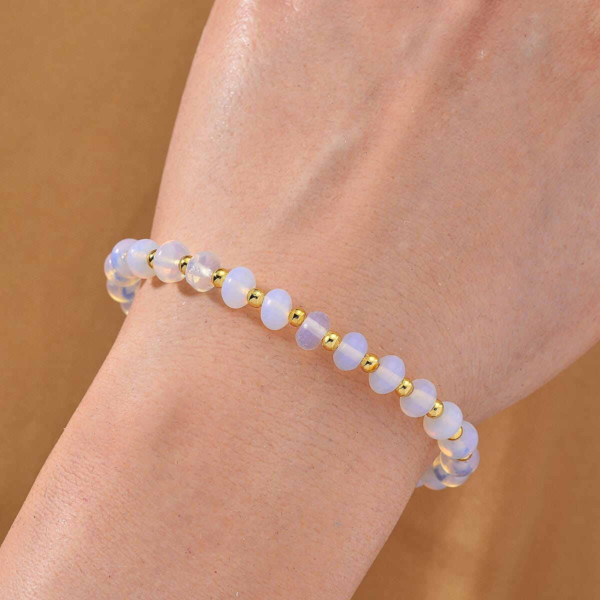 Opalite 20.00 ctw Rondelle Beaded Bracelet in Goldtone (7-9In) image number 1