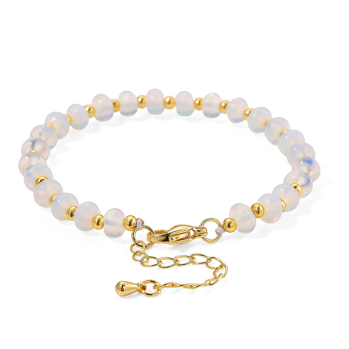 Opalite 20.00 ctw Rondelle Beaded Bracelet in Goldtone (7-9In) image number 2