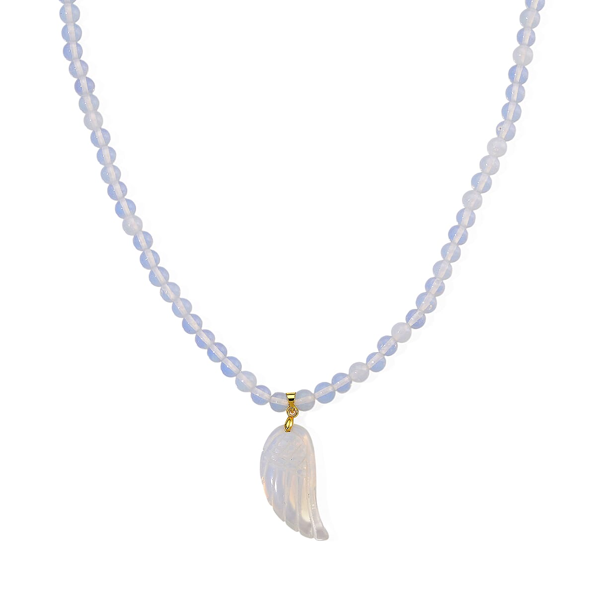 Opalite 110.00 ctw Carved Wing Pendant with Beaded Necklace in Goldtone 18-20 Inches image number 0