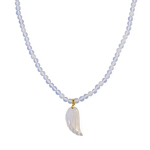 Opalite 110.00 ctw Carved Wing Pendant with Beaded Necklace in Goldtone 18-20 Inches