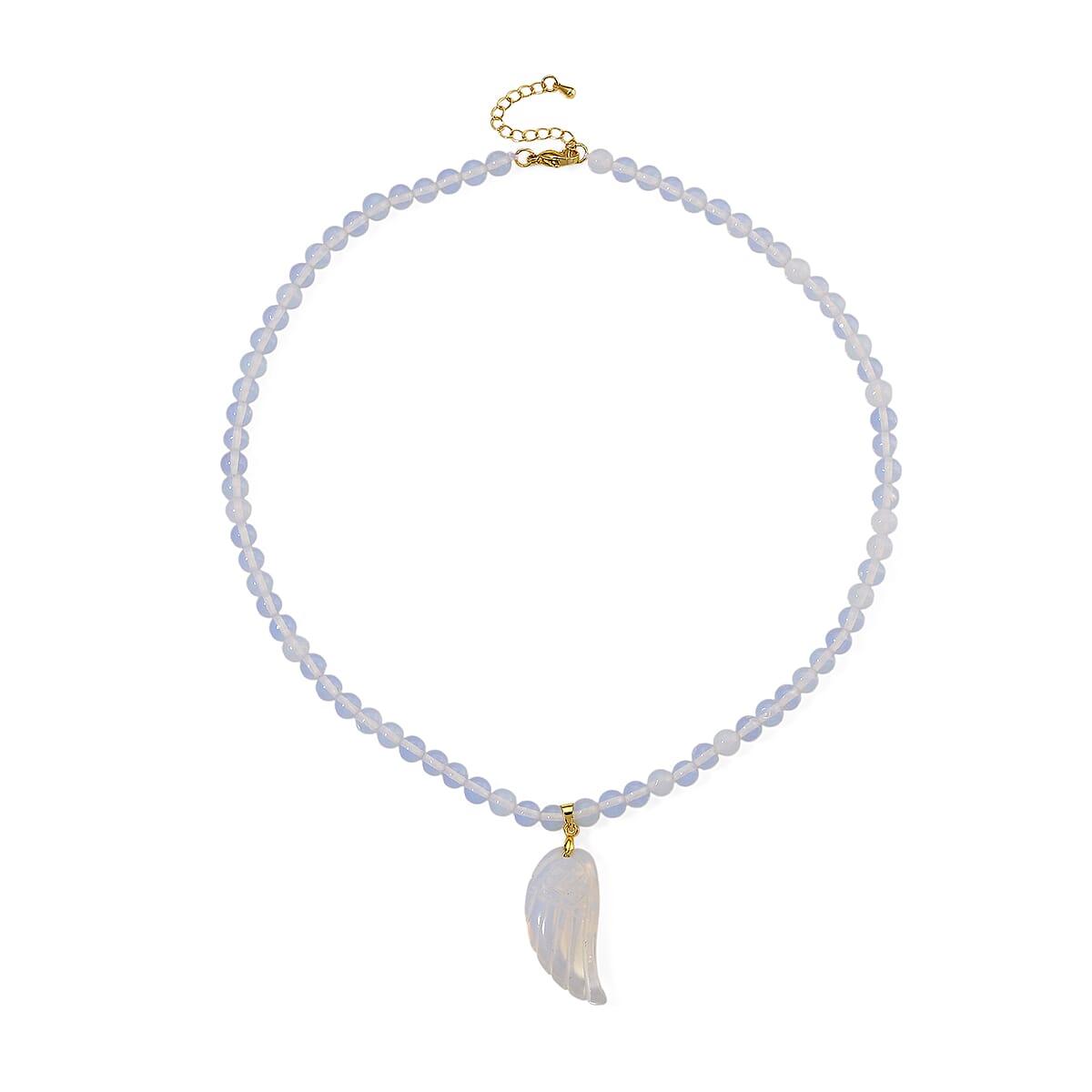 Opalite 110.00 ctw Carved Wing Pendant with Beaded Necklace in Goldtone 18-20 Inches image number 2