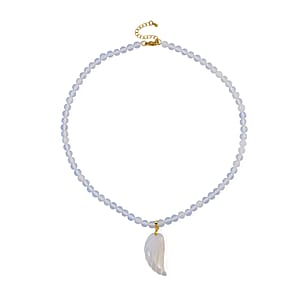 Opalite 110.00 ctw Carved Wing Pendant with Beaded Necklace in Goldtone 18-20 Inches