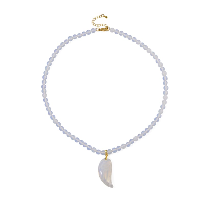 Opalite 110.00 ctw Carved Wing Pendant with Beaded Necklace in Goldtone 18-20 Inches
