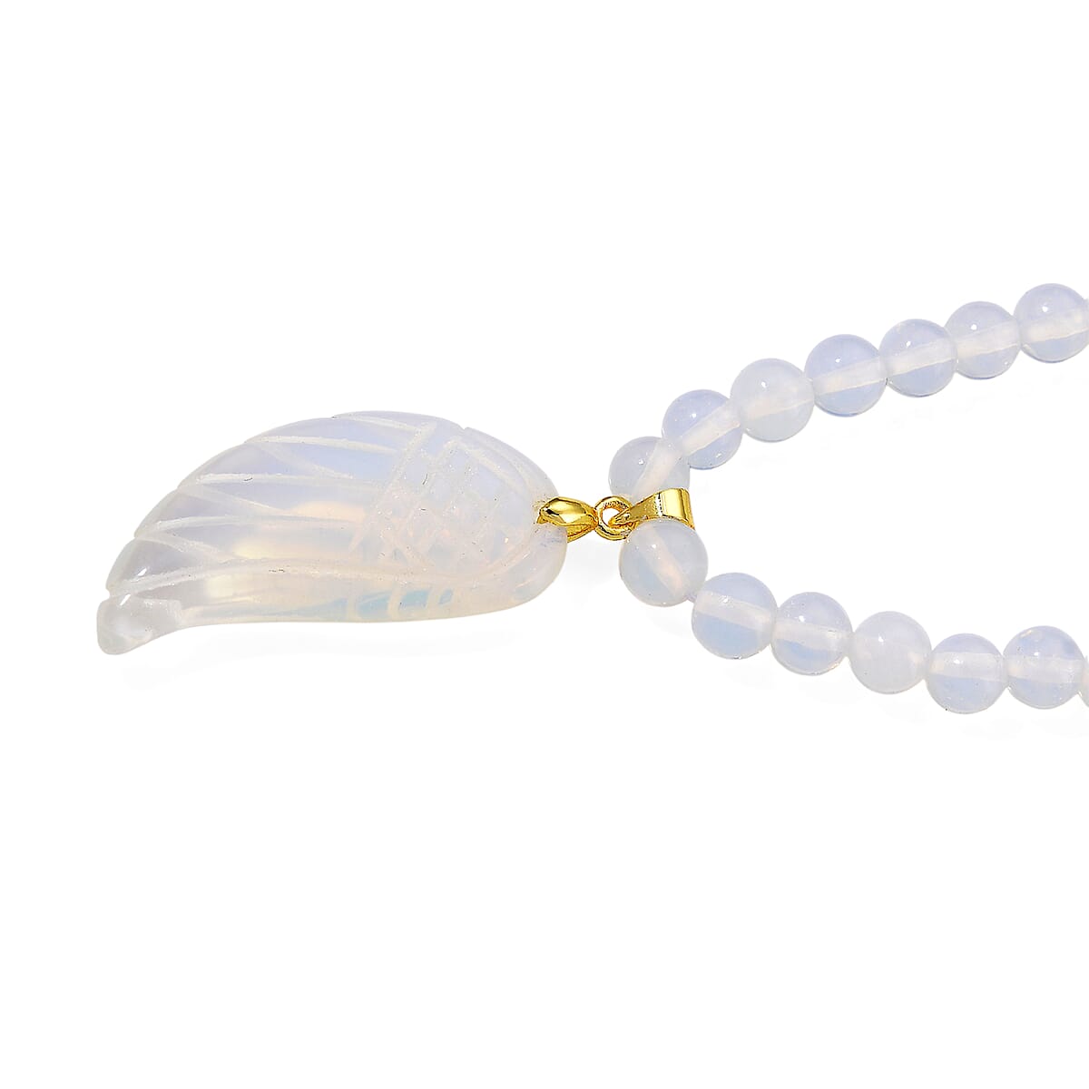 Opalite 110.00 ctw Carved Wing Pendant with Beaded Necklace in Goldtone 18-20 Inches image number 3