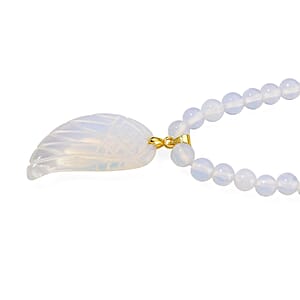 Opalite 110.00 ctw Carved Wing Pendant with Beaded Necklace in Goldtone 18-20 Inches