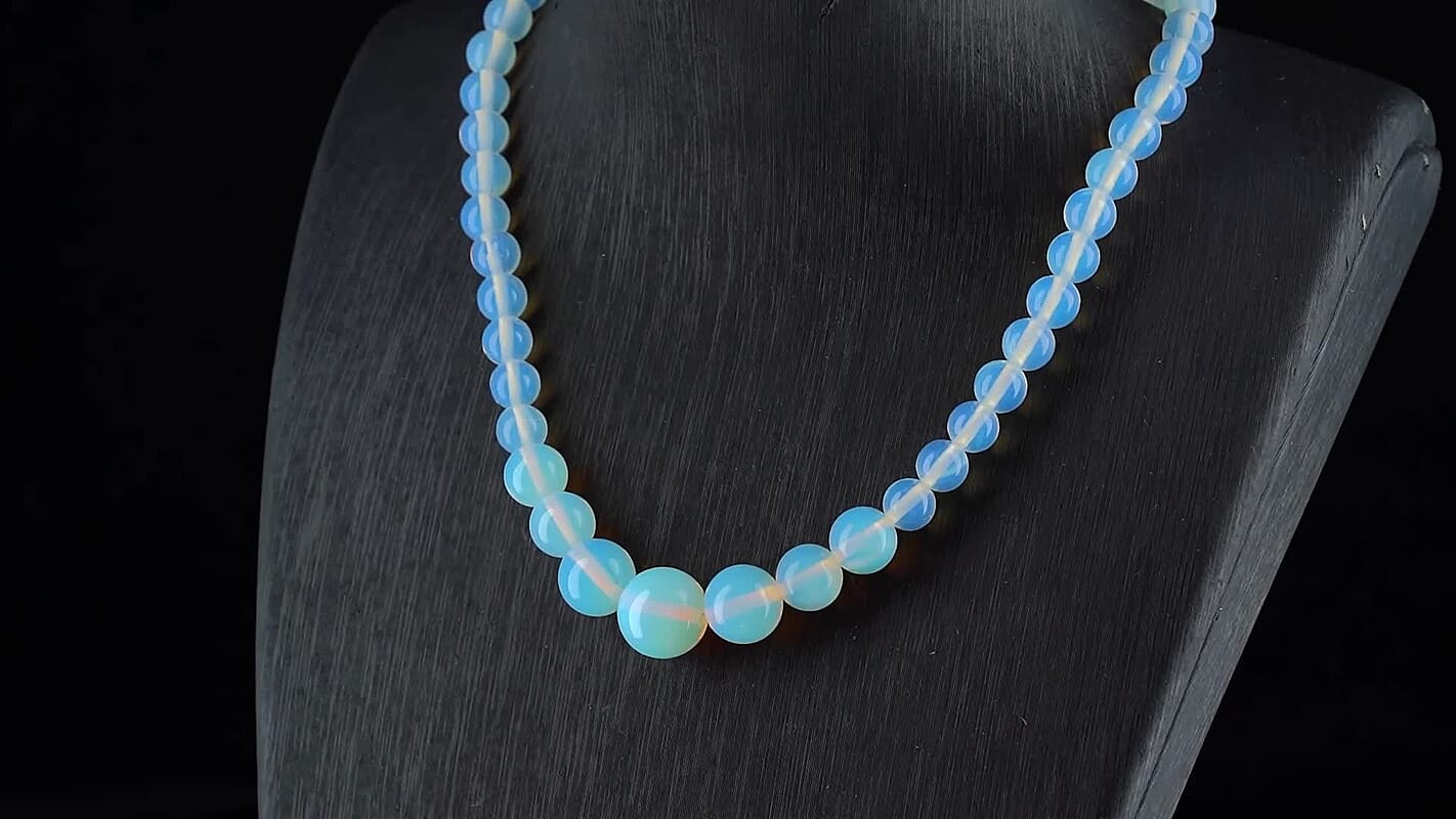 Opalite 200.00 ctw Beaded Graduation Necklace 18-20 Inches in ION Plated YG Stainless Steel