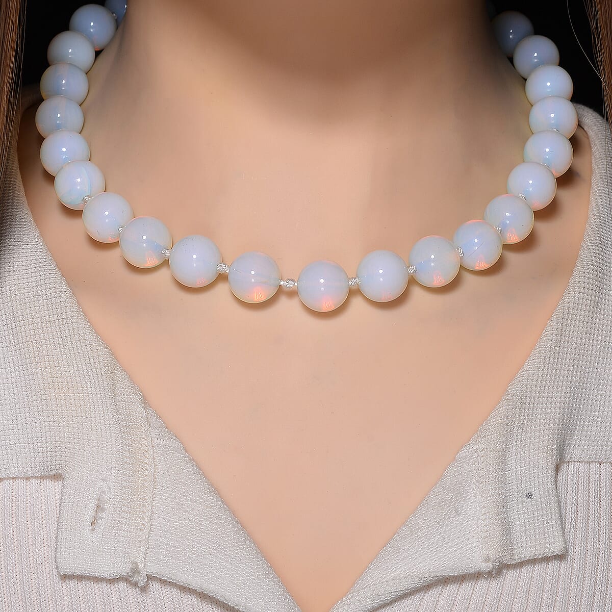 Opalite 520.00 ctw Beaded Necklace in Stainless Steel 20 Inches image number 1