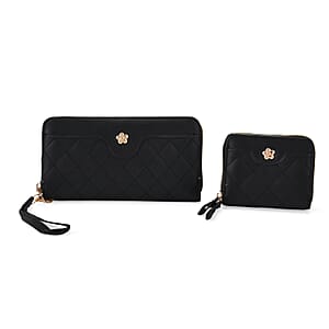 Tamsy Black Faux Leather Quilted Short Wallet and Long Wallet