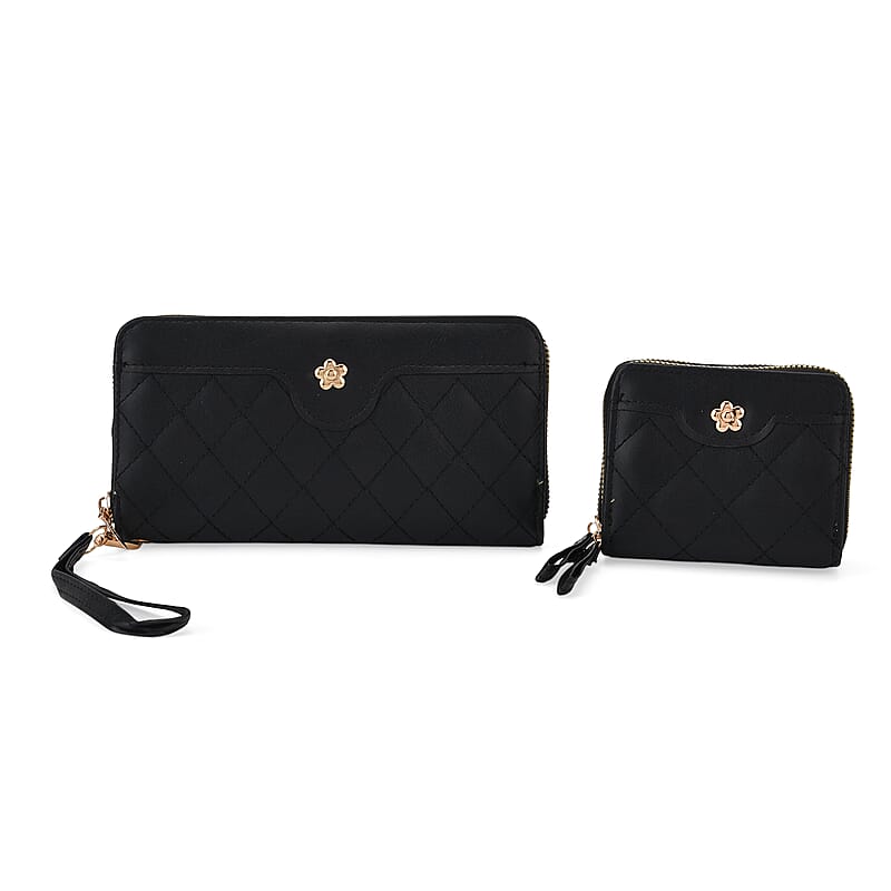 Tamsy Black Faux Leather Quilted Short Wallet and Long Wallet