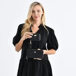 Tamsy Black Faux Leather Quilted Short Wallet and Long Wallet