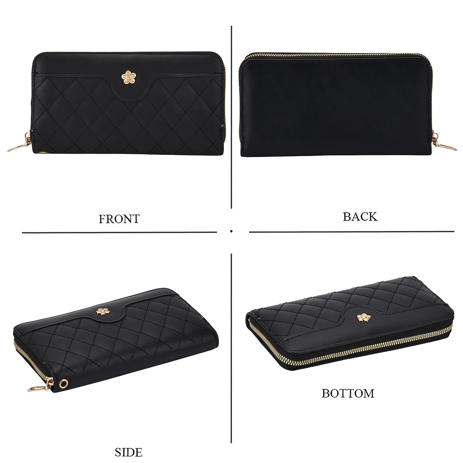 Tamsy Black Faux Leather Quilted Short Wallet and Long Wallet