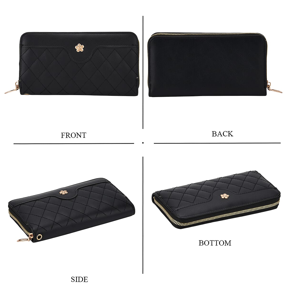 Tamsy Black Faux Leather Quilted Short Wallet and Long Wallet image number 3
