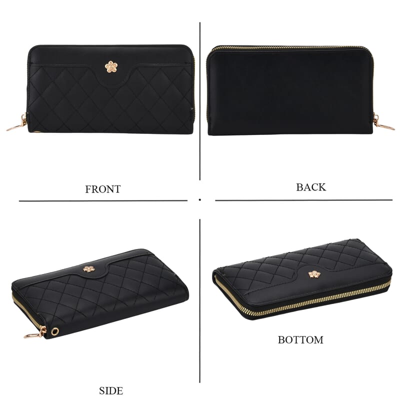 Tamsy Black Faux Leather Quilted Short Wallet and Long Wallet