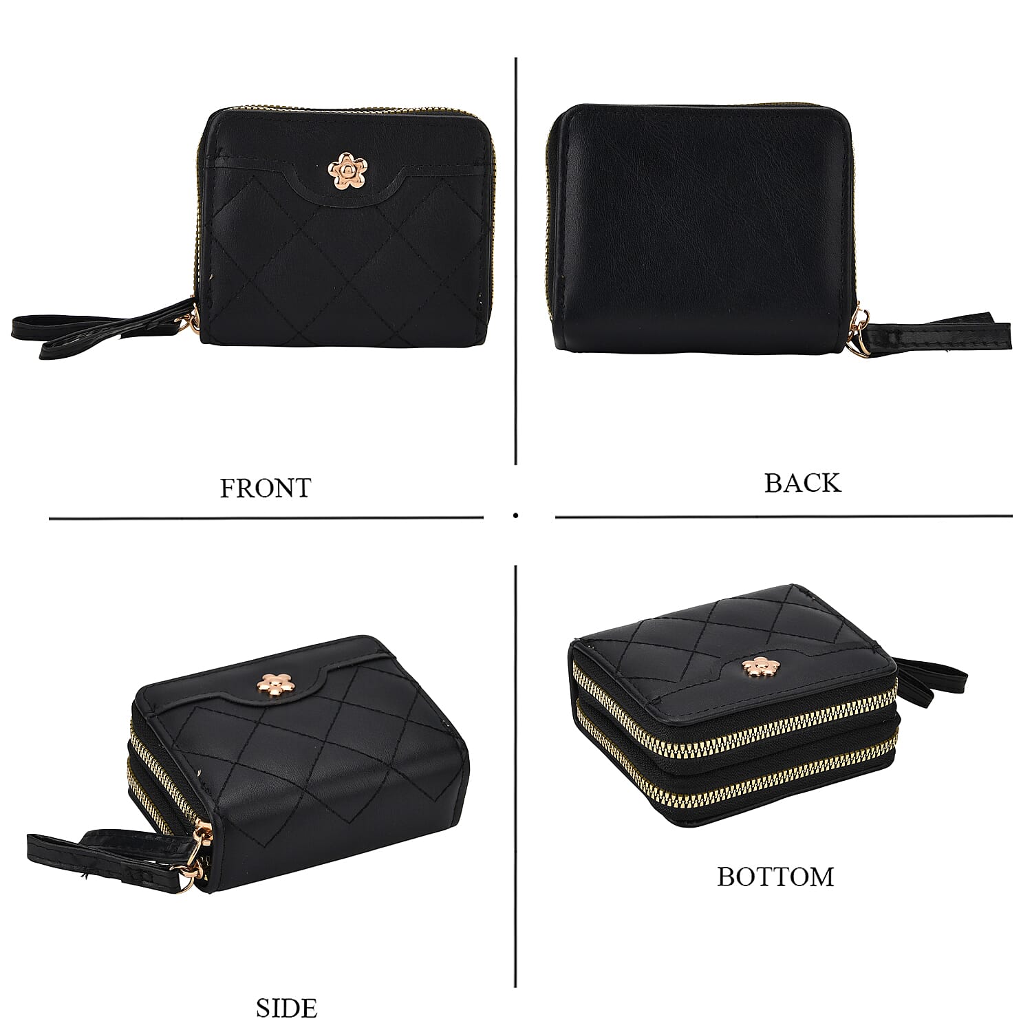 Tamsy Black Faux Leather Quilted Short Wallet and Long Wallet