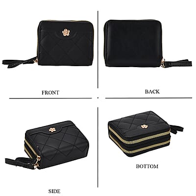 Tamsy Black Faux Leather Quilted Short Wallet and Long Wallet