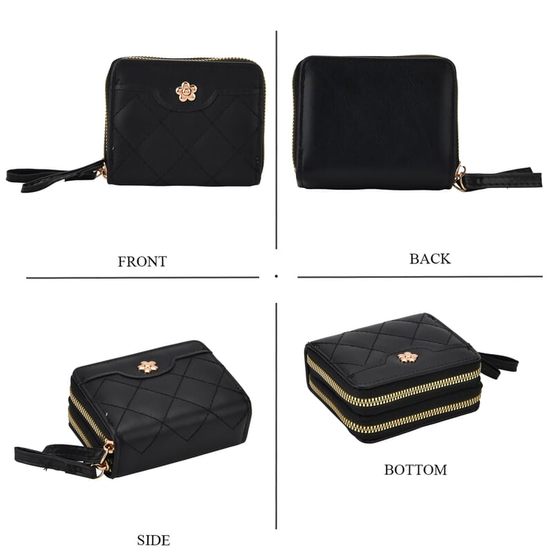 Tamsy Black Faux Leather Quilted Short Wallet and Long Wallet
