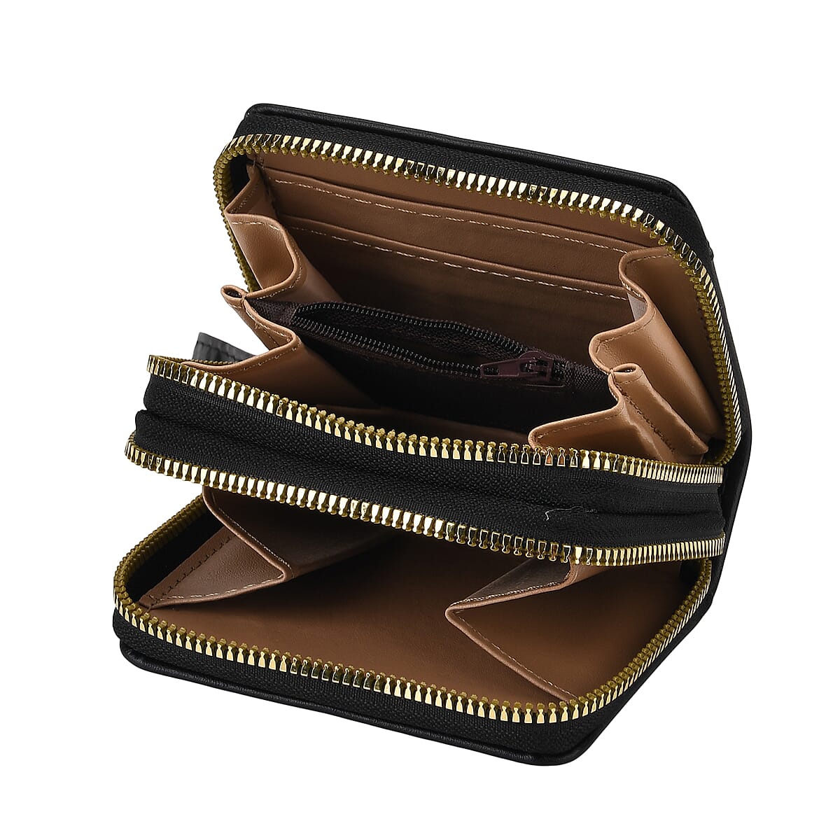 Tamsy Black Faux Leather Quilted Short Wallet and Long Wallet image number 6