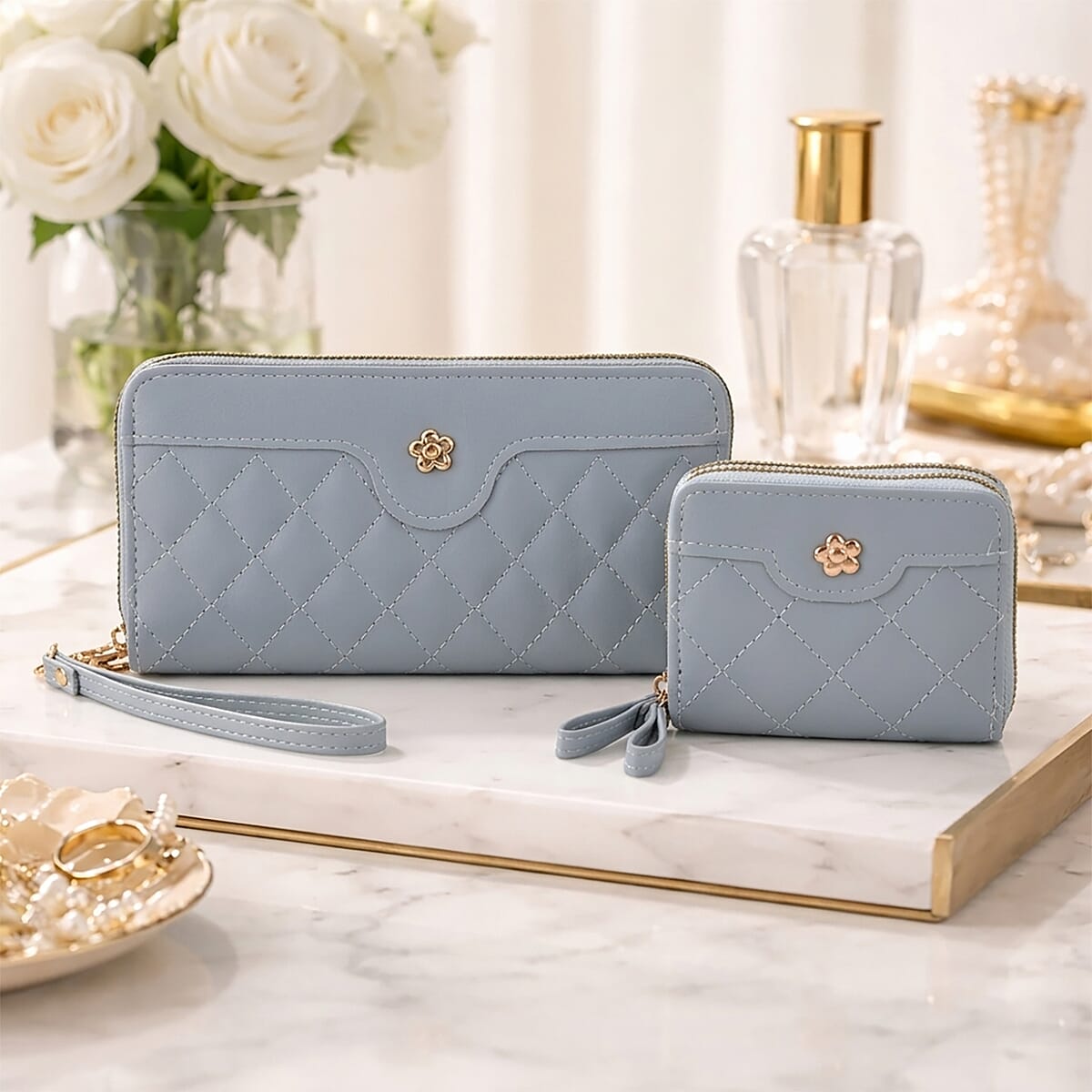 Tamsy Blue Faux Leather Quilted Short Wallet and Long Wallet image number 1