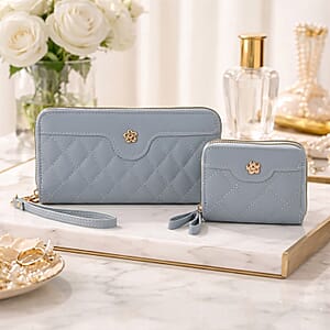 Tamsy Blue Faux Leather Quilted Short Wallet and Long Wallet