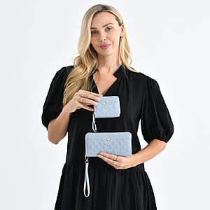 Tamsy Blue Faux Leather Quilted Short Wallet and Long Wallet