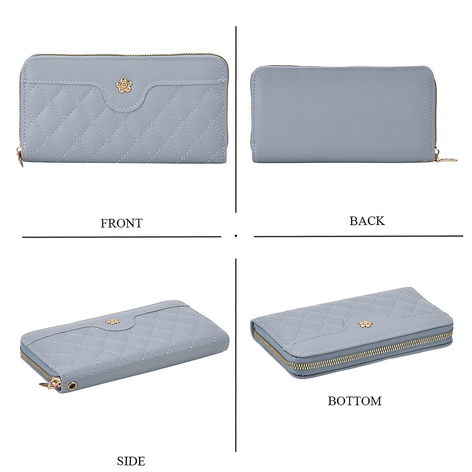 Tamsy Blue Faux Leather Quilted Short Wallet and Long Wallet