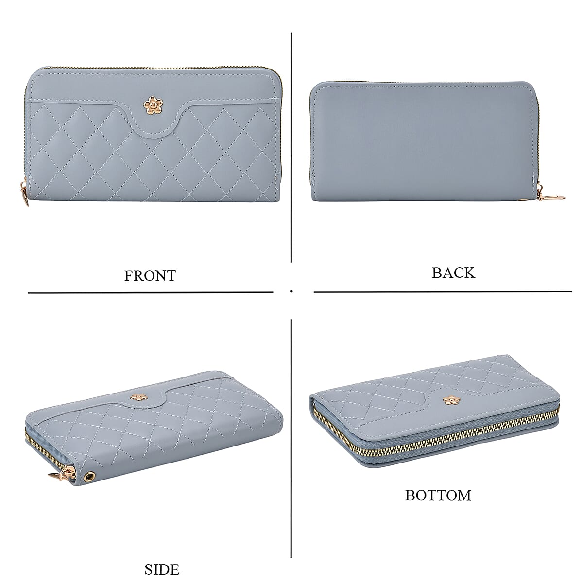 Tamsy Blue Faux Leather Quilted Short Wallet and Long Wallet image number 3