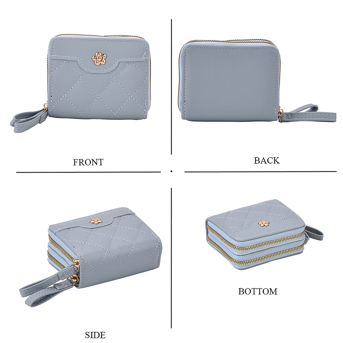 Tamsy Blue Faux Leather Quilted Short Wallet and Long Wallet image number 5