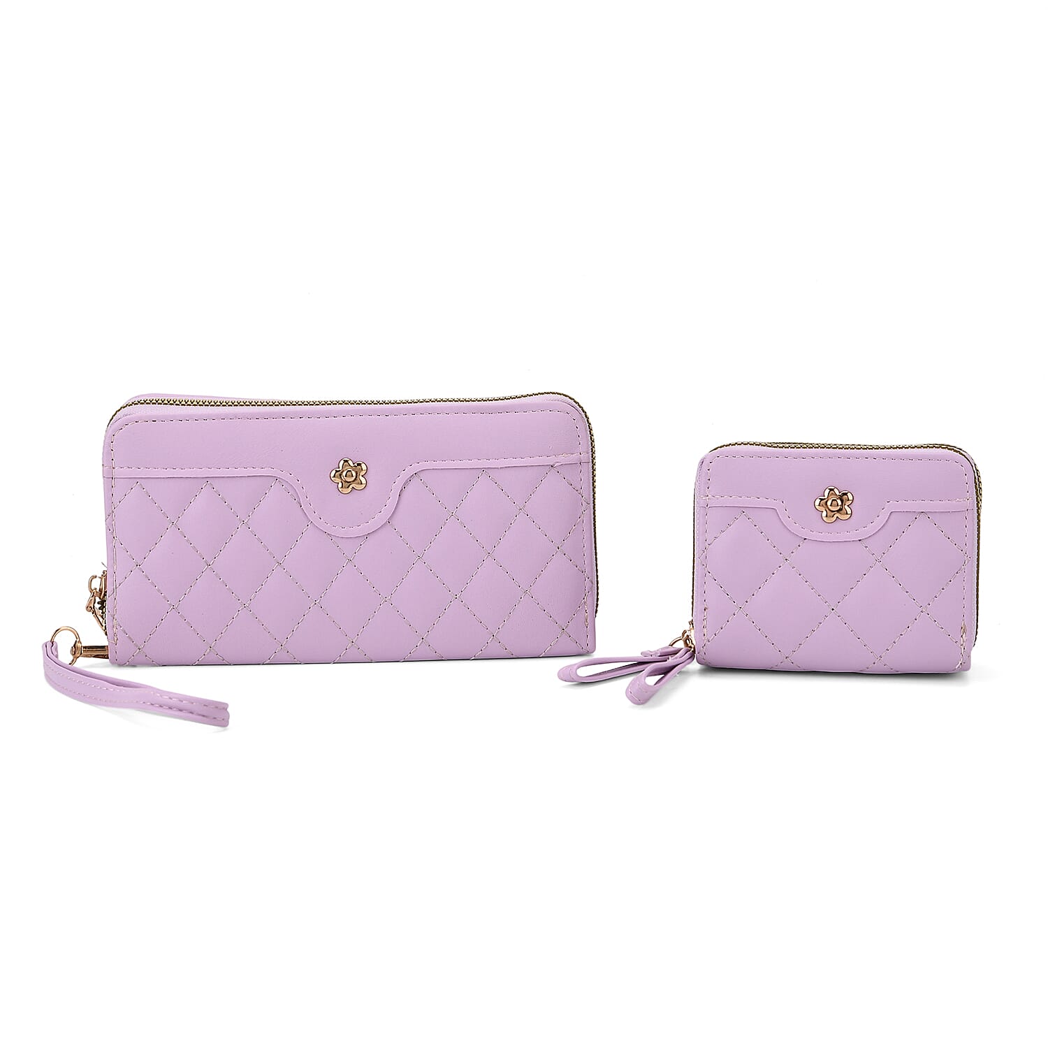Tamsy Light Purple Faux Leather Quilted Short Wallet and Long Wallet