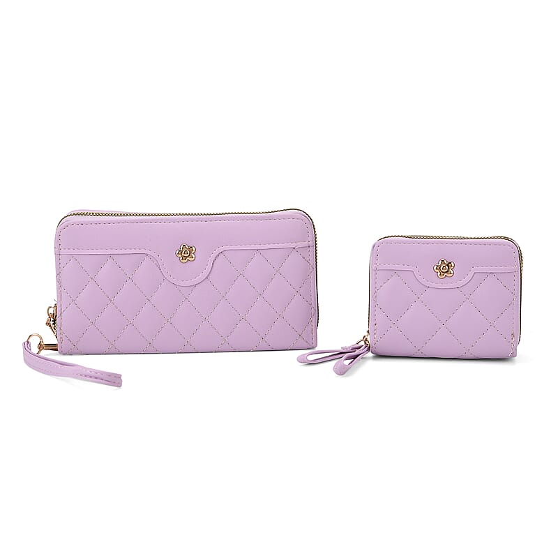 Tamsy Light Purple Faux Leather Quilted Short Wallet and Long Wallet