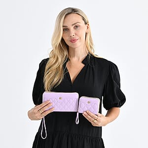 Tamsy Light Purple Faux Leather Quilted Short Wallet and Long Wallet