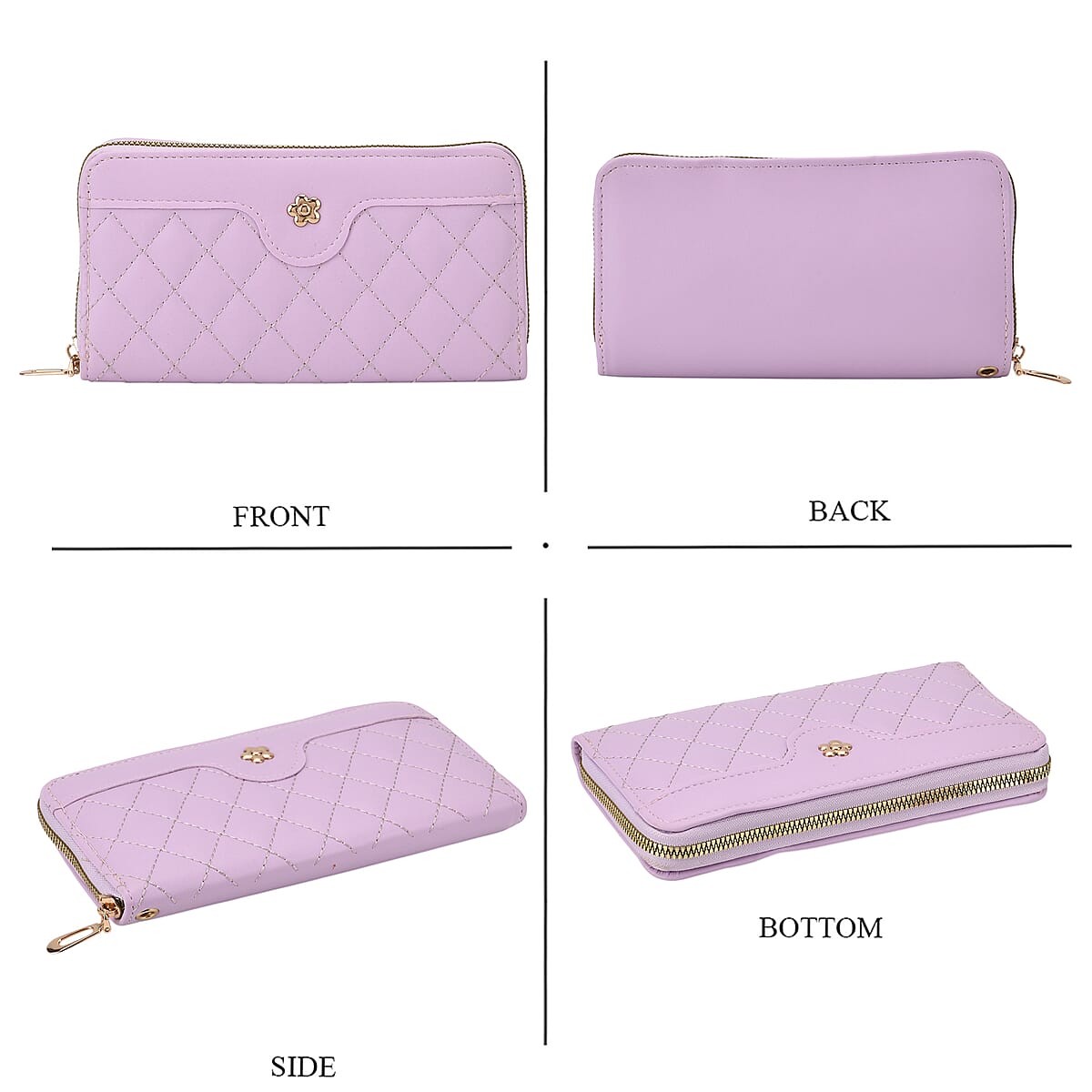 Tamsy Light Purple Faux Leather Quilted Short Wallet and Long Wallet image number 2