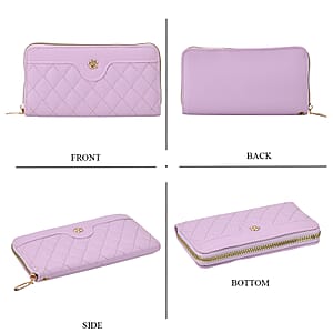 Tamsy Light Purple Faux Leather Quilted Short Wallet and Long Wallet
